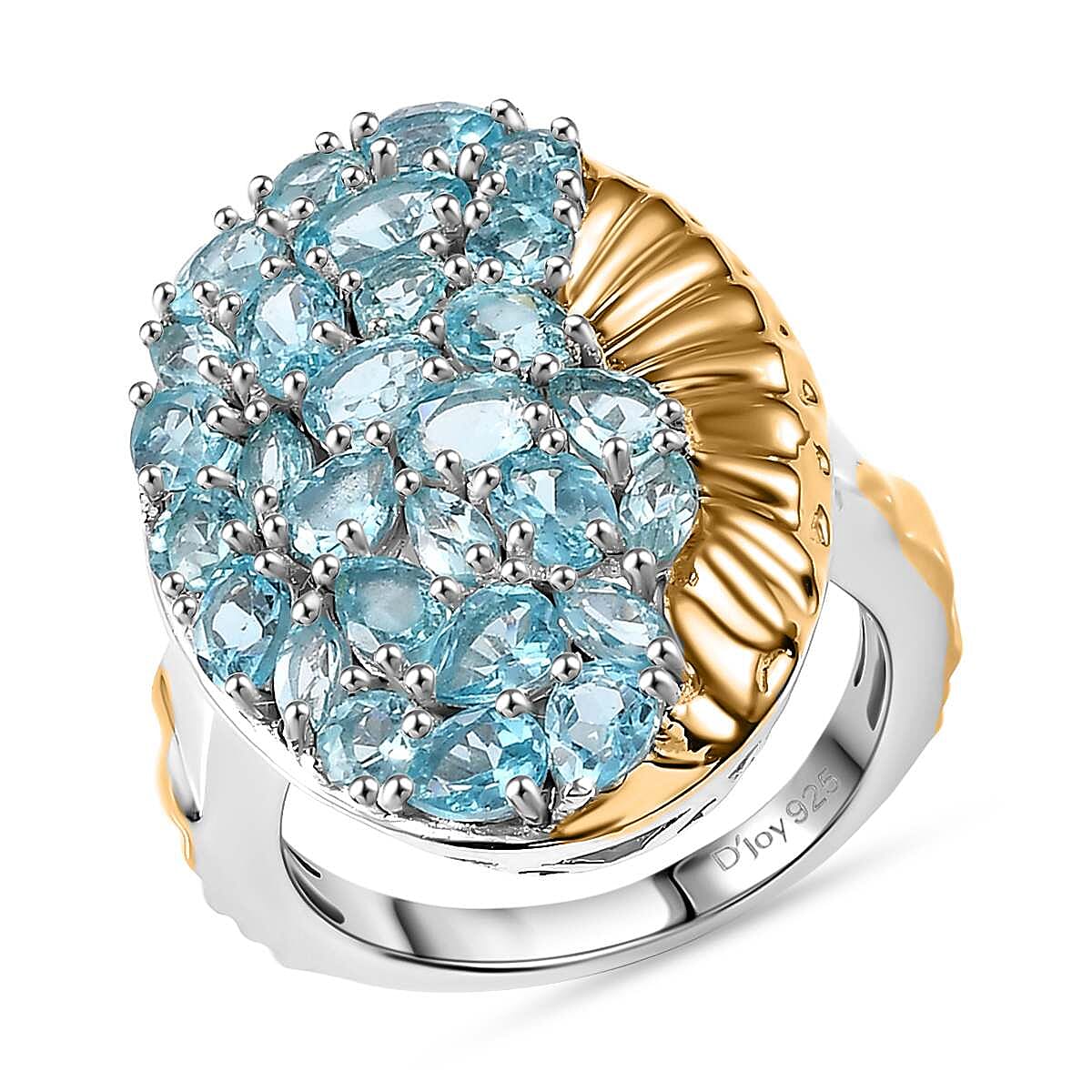 Betroka Blue Apatite Cluster Ring in 18K Vermeil YG and Rhodium Over Sterling Silver (Size 10.0) 4.35 ctw