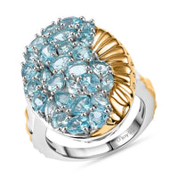 Betroka Blue Apatite Cluster Ring in 18K Vermeil YG and Rhodium Over Sterling Silver (Size 10.0) 4.35 ctw