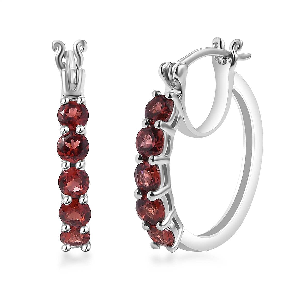 D'Joy Mozambique Garnet 2.30 ctw Hoop Earrings in Platinum Over Sterling Silver