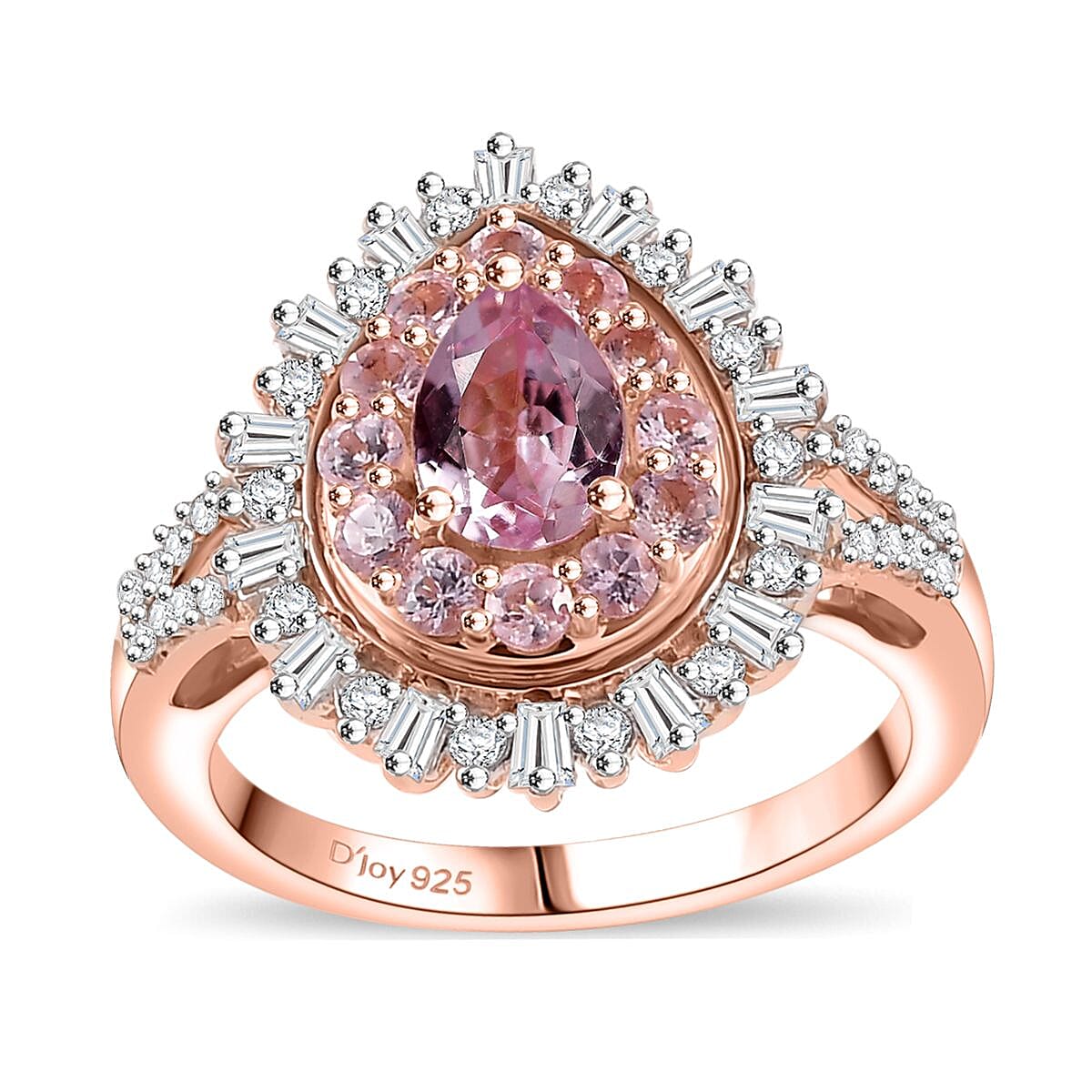 D'Joy Premium Narsipatnam Pink Spinel and Moissanite 2.10 ctw Sunlight Ring in 18K Vermeil Rose Gold Over Sterling Silver (Size 10.0)