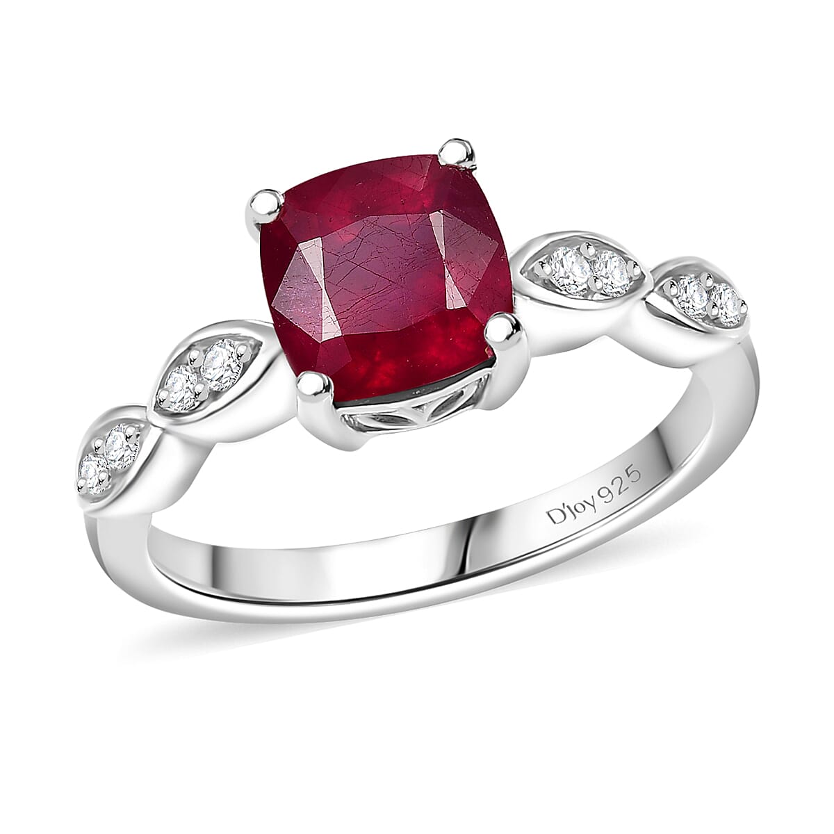 Premium Niassa Ruby (FF), White Zircon Ring in Rhodium Over Sterling Silver (Size 10.0) 2.40 ctw
