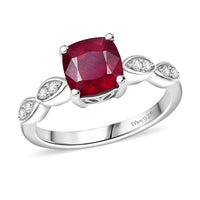 Premium Niassa Ruby (FF), White Zircon Ring in Rhodium Over Sterling Silver (Size 10.0) 2.40 ctw