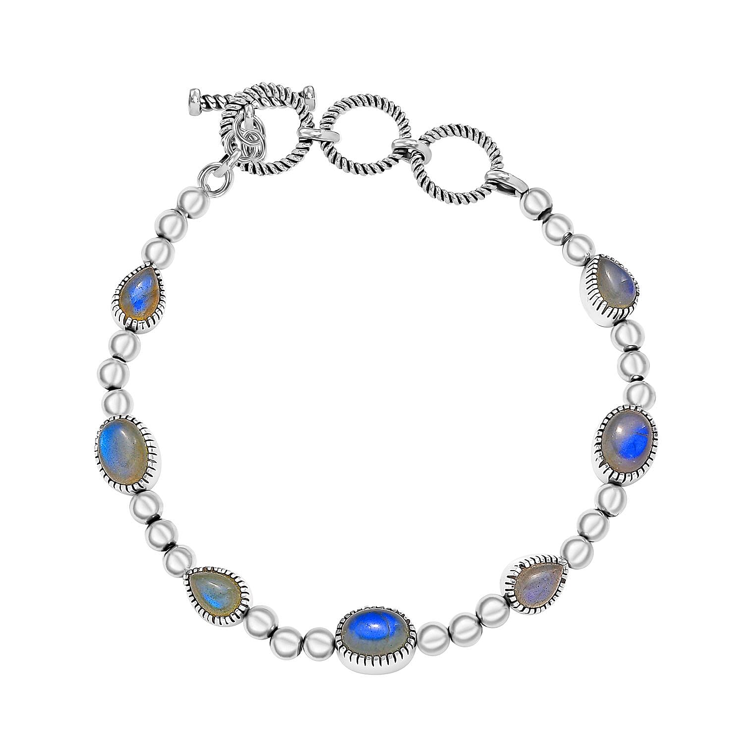 D'Joy Artisan Crafted Malagasy Labradorite 8.35 ctw Bracelet in Sterling Silver (6.50-8.0In)