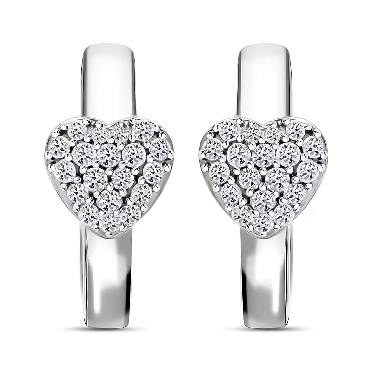 Luxuriant Lab Grown Diamond G-H SI 0.33 ctw Heart Hoop Earrings in Platinum Over Sterling Silver