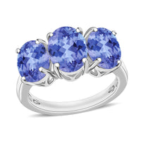Tanzanite 3 Stone Ring in Rhodium Over Sterling Silver (Size 10.0) 4.50 ctw