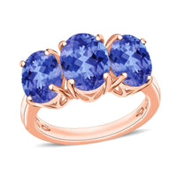 Tanzanite 3 Stone Ring in Rhodium Over Sterling Silver (Size 10.0) 4.50 ctw