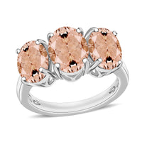 Marropino Morganite 3 Stone Ring in 18K Vermeil Rose Gold Over Sterling Silver (Size 10.0) 4.50 Grams 5.00 ctw