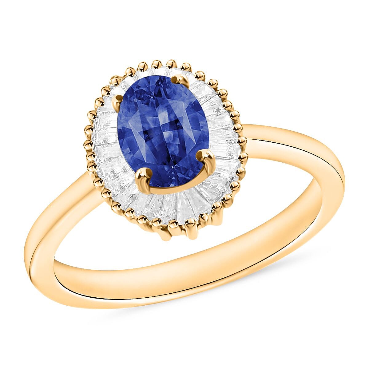 Iliana AAA Ceylon Blue Sapphire and G-H SI Diamond 1.20 ctw Ring in 18K Yellow Gold (Size 6.5)