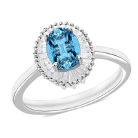 Luxoro Premium Mangoro Aquamarine and G-H I1 Diamond Ring in 14K White Gold (Size 10.0) 1.00 ctw