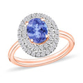 Tanzanite and White Zircon Double Halo Ring in 18K Vermeil Rose Gold Over Sterling Silver (Size 10.0) 1.60 ctw - Sticky add to cart bar