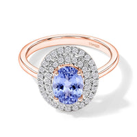 Tanzanite and White Zircon Double Halo Ring in 18K Vermeil Rose Gold Over Sterling Silver (Size 10.0) 1.60 ctw