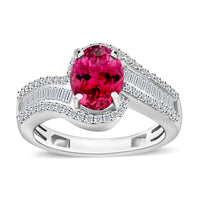 Luxoro Premium Ouro Fino Rubellite and G-H I1 Diamond Ring in 14K White Gold (Size 10.0) 4.20 Grams 1.65 ctw