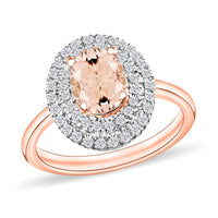 Marropino Morganite and White Zircon Double Halo Ring in 18K Vermeil Rose Gold Over Sterling Silver (Size 10.0) 1.60 ctw