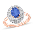 Kanchanaburi Blue Sapphire and White Zircon Double Halo Ring in 18K Vermeil Rose Gold Over Sterling Silver (Size 10.0) 1.65 ctw - Sticky add to cart bar