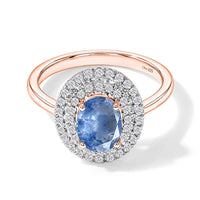 Kanchanaburi Blue Sapphire and White Zircon Double Halo Ring in 18K Vermeil Rose Gold Over Sterling Silver (Size 10.0) 1.65 ctw