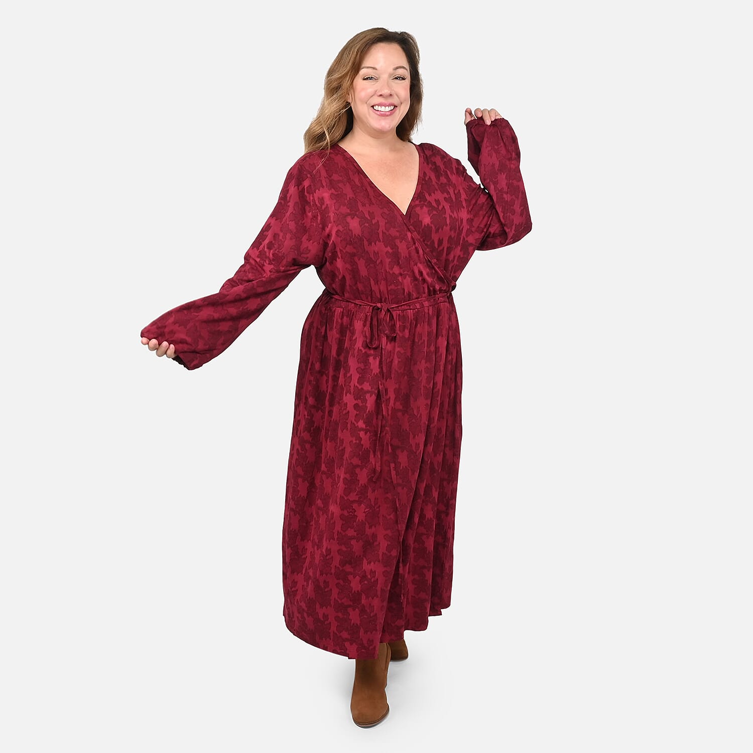TAMSY Red Mini Vine Print V-Neck Midi Dress - XL