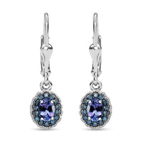 TLV Peacock Tanzanite, Blue Diamond (IR) (0.28 cts) Earrings in Rhodium Over Sterling Silver 1.15 ctw