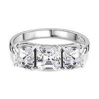 White Swarovski Crystal 2.99 ctw 3 Stone Ring in Rhodium Over Sterling Silver (Size 8)