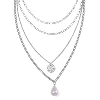 White Shell Pearl 4 Layer Necklace in Stainless Steel 24-26 Inches