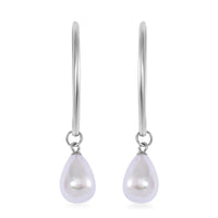 White Shell Pearl Tear Drop Hoop Earrings in Stainless Steel