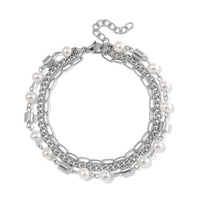 White Shell Pearl 3 Row Bracelet in Stainless Steel (7.5-9.0In)