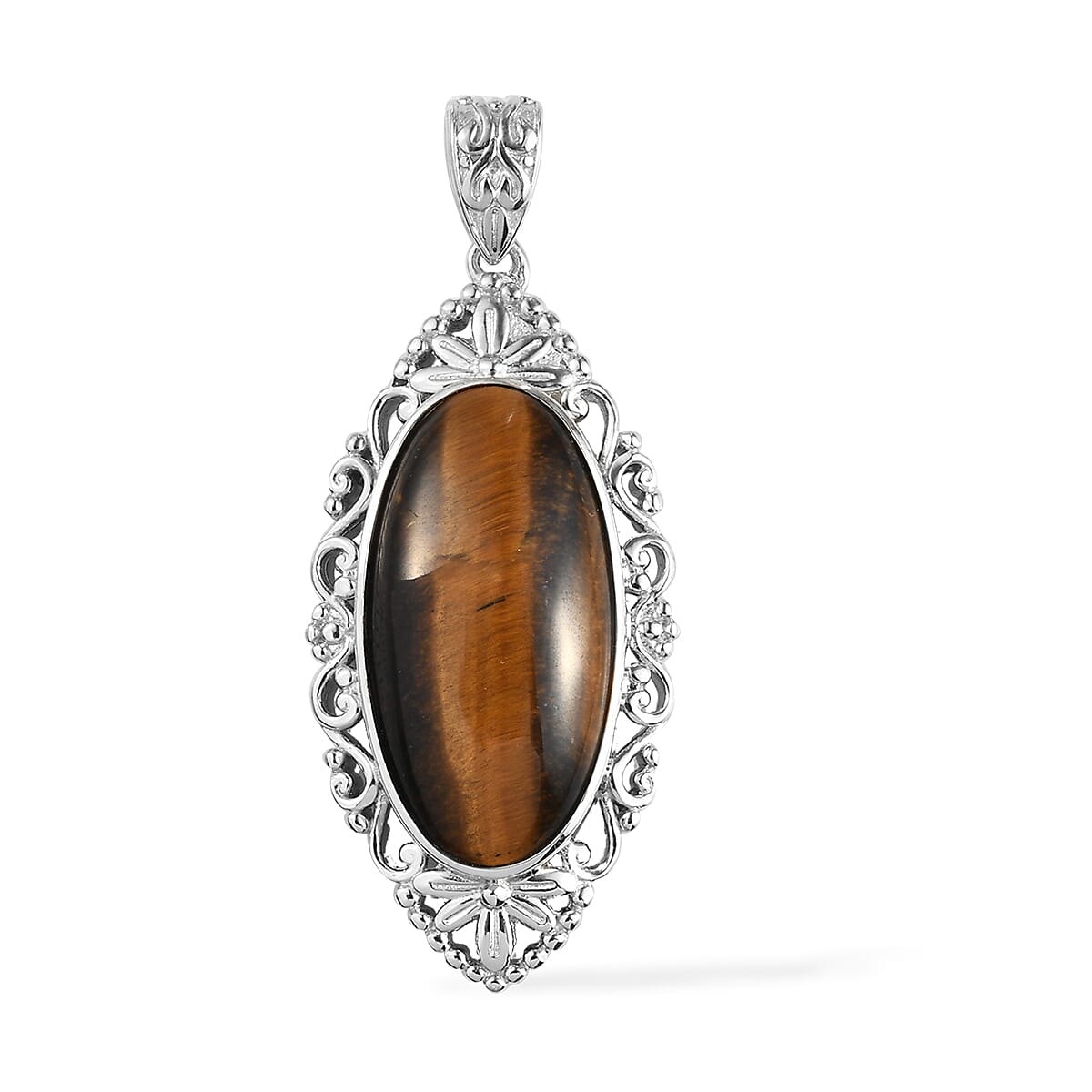 South African Tiger's Eye Solitaire Pendant in Platinum Over Copper with Magnet 21.75 ctw