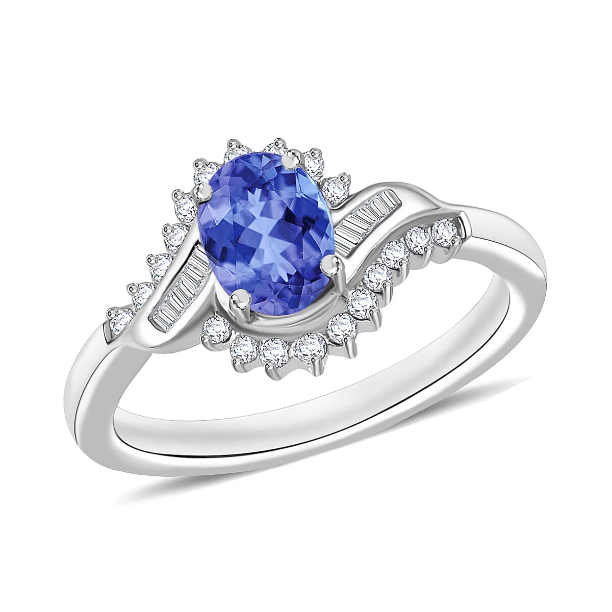 Luxoro Premium Tanzanite and G-H I1 Diamond 1.10 ctw Ring in 14K White Gold