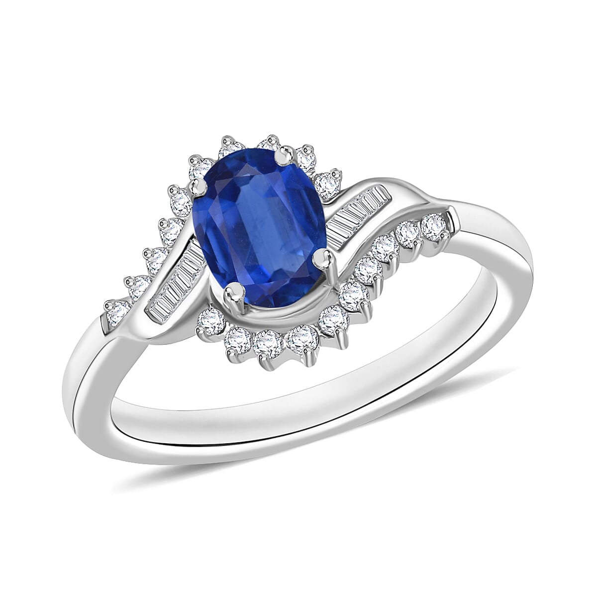 Luxoro Premium Kanchanaburi Blue Sapphire and G-H I1 Diamond Ring in 14K White Gold (Size 10) 1.25 ctw