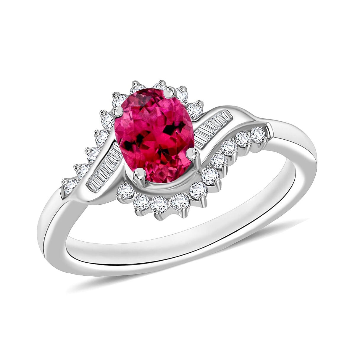 Luxoro Premium Ouro Fino Rubellite and G-H I1 Diamond 1.10 ctw Ring in 14K White Gold