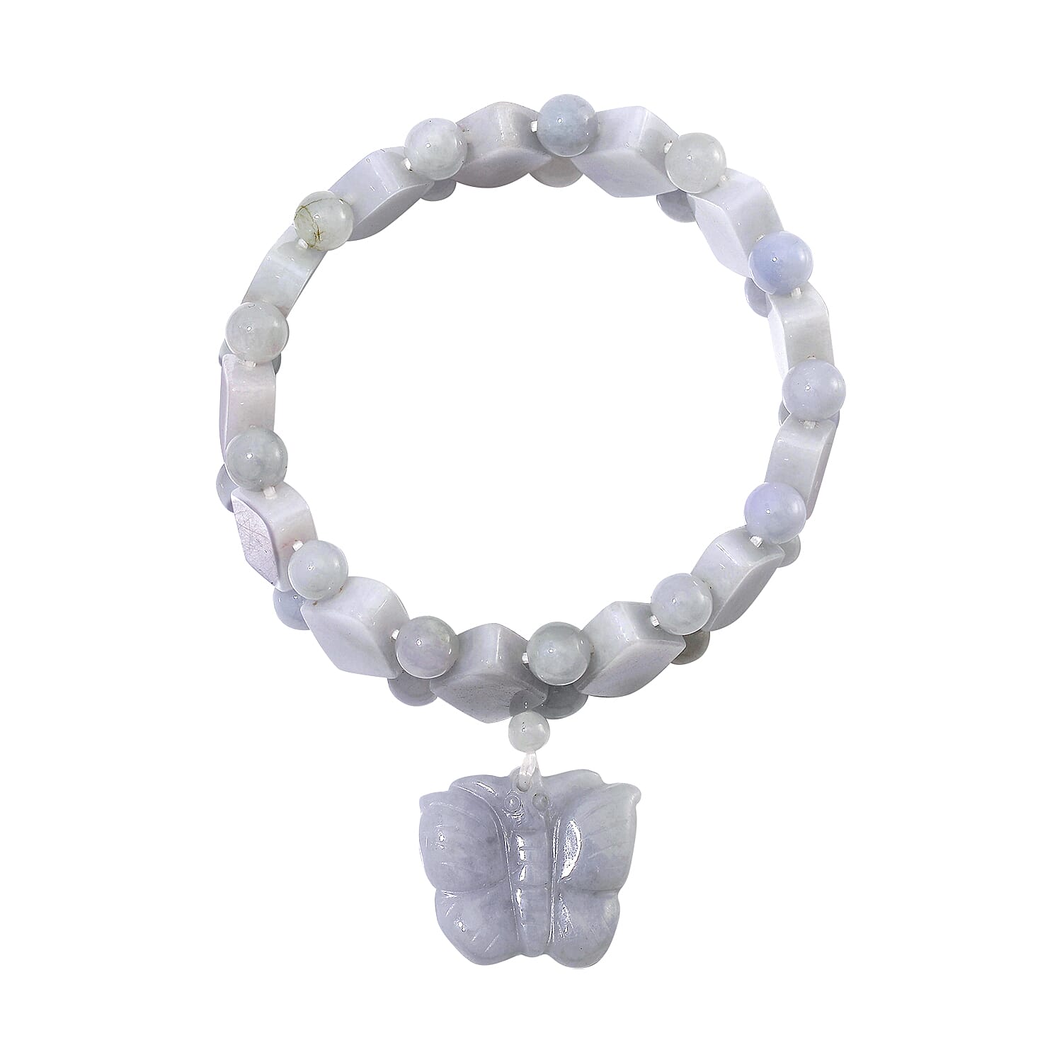 Natural Jade 300.00 ctw Beaded Stretch Bracelet with Butterfly Charm