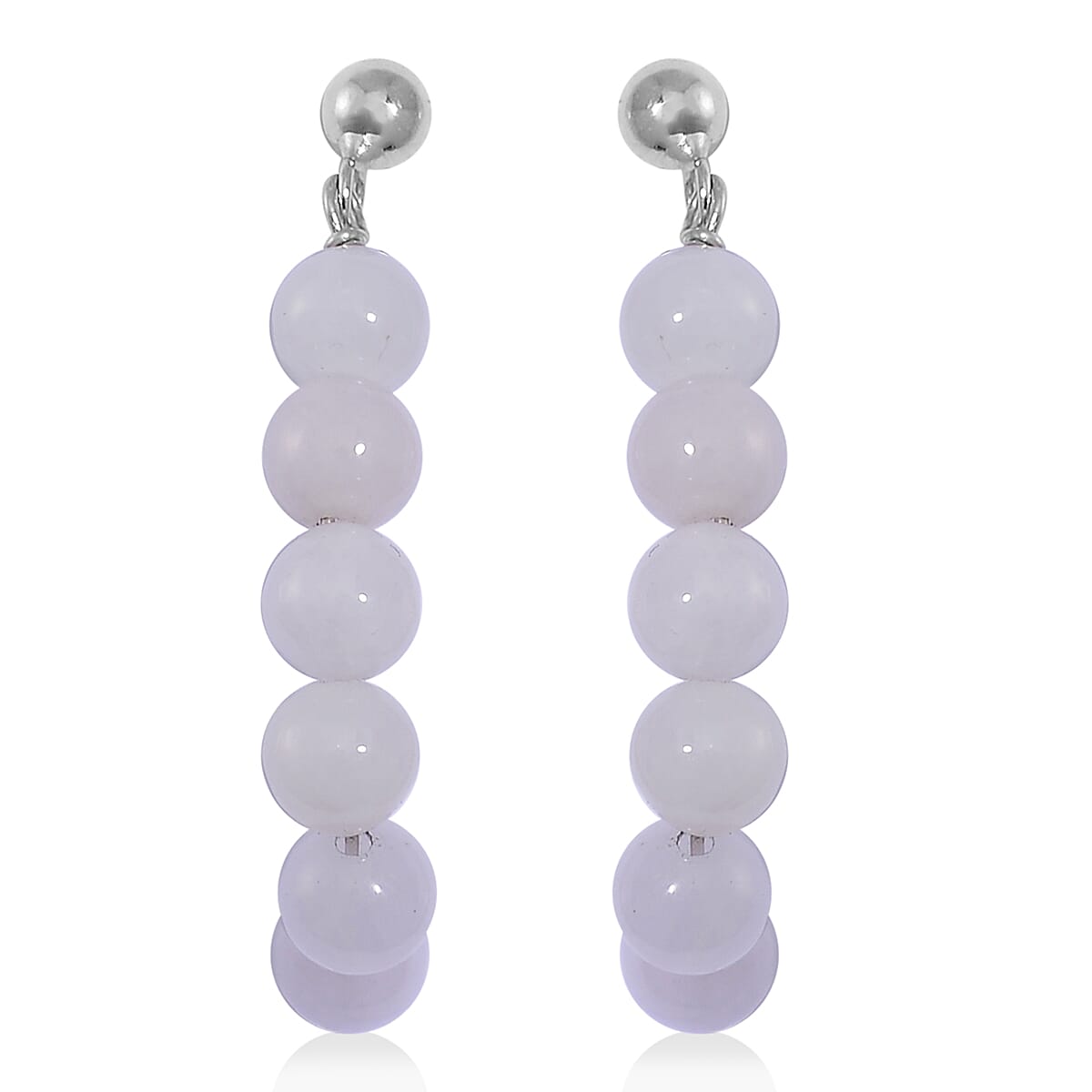 Natural Jade 25.00 ctw Beaded Hoop Earrings in Rhodium Over Sterling Silver