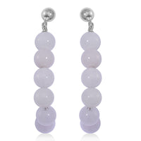 Natural Jade 25.00 ctw Beaded Hoop Earrings in Rhodium Over Sterling Silver
