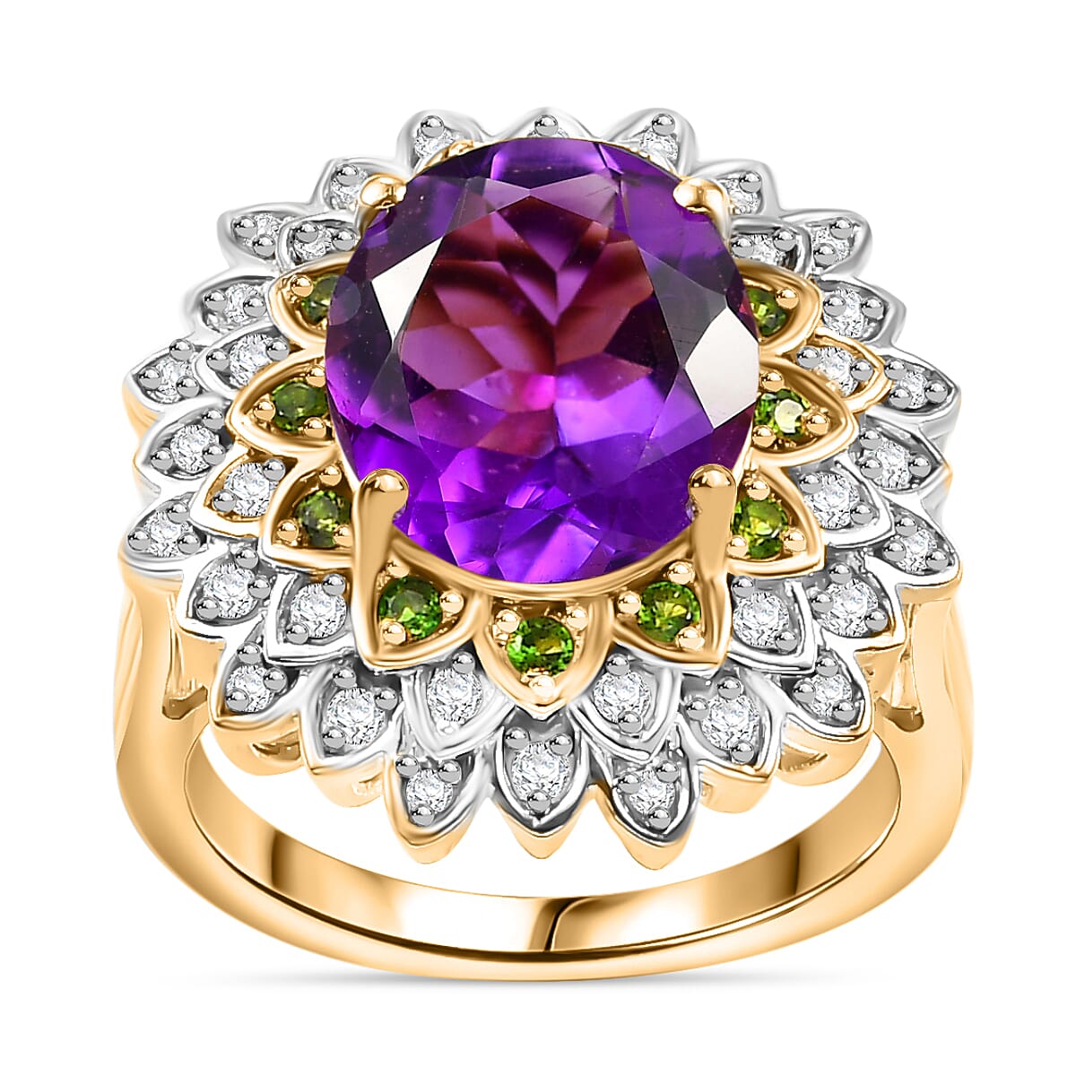 Moroccan Amethyst, Multi Gemstone Ring in 18K Vermeil YG Over Sterling Silver (Size 10.0) 5.00 ctw