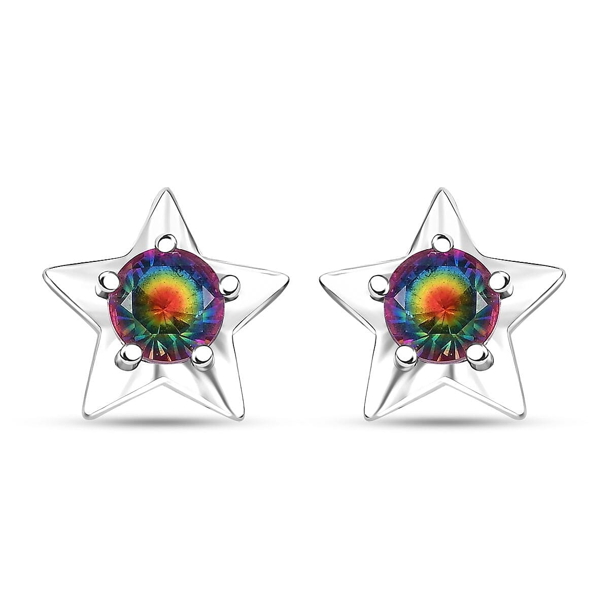 D'Joy Nebula Quartz Doublet 2.00 ctw Star Stud Earrings in Rhodium Over Sterling Silver