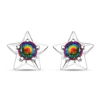 D'Joy Nebula Quartz Doublet 2.00 ctw Star Stud Earrings in Rhodium Over Sterling Silver