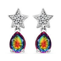 D'Joy Nebula Quartz Doublet and White Zircon 2.85 ctw Star Earrings in Rhodium Over Sterling Silver