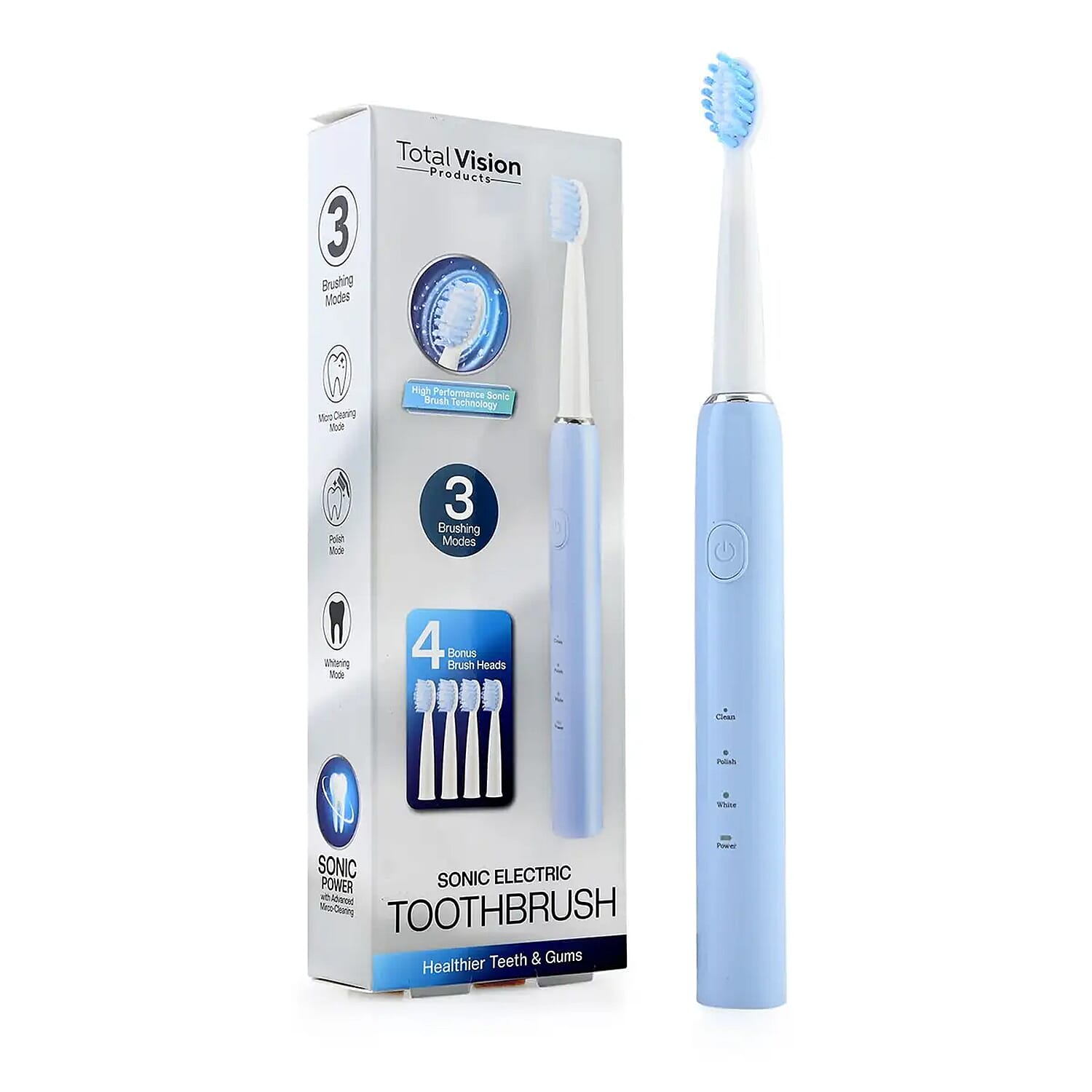 Total Vision Sonic Electric Toothbrush with 5 Replaceable Brush Heads -Blue