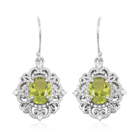 Simulated Peridot and Simulated Diamond 4.40 ctw Earrings in Silvertone