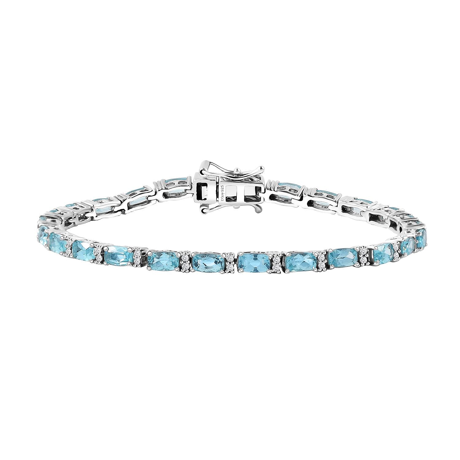 Betroka Blue Apatite and White Zircon 9.00 ctw Aqua Flow Bracelet in Rhodium Over Sterling Silver (7.25 In)