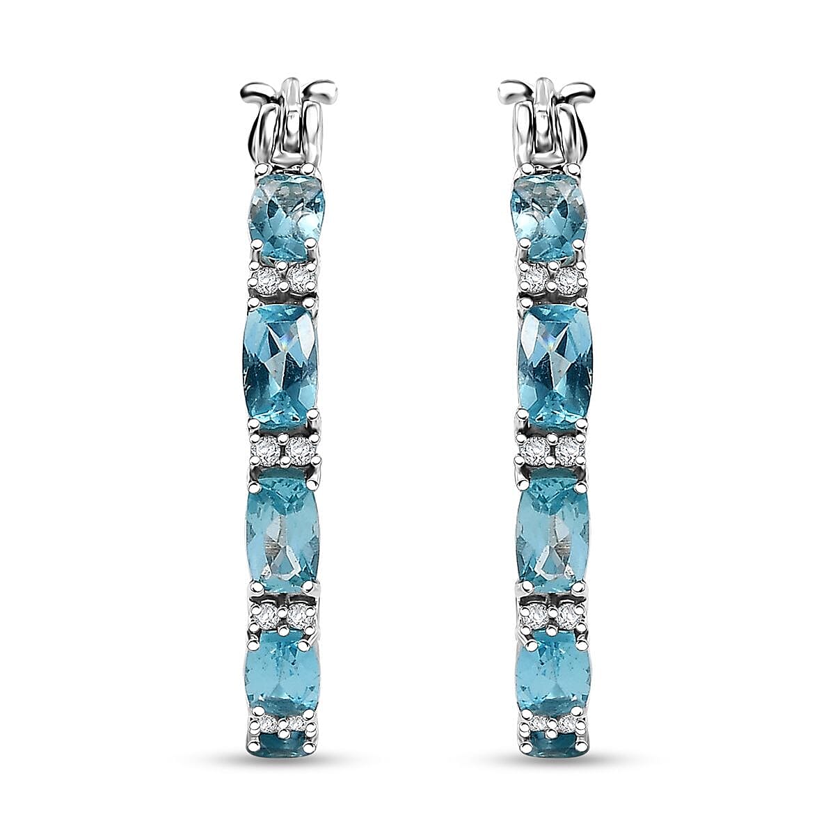 D'Joy Betroka Blue Apatite and White Zircon 5.25 ctw Aqua Flow Earrings in Rhodium Over Sterling Silver