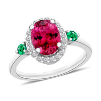 Luxoro Premium Ouro Fino Rubellite, Boyaca Colombian Emerald and G-H I1 Diamond Ring in 14K White Gold (Size 10.0) 1.65 ctw