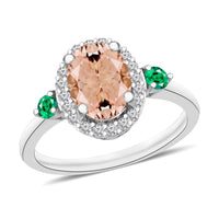 Luxoro Premium Pink Morganite, Boyaca Colombian Emerald and G-H I1 Diamond Ring in 14K White Gold (Size 10.0) 1.75 ctw