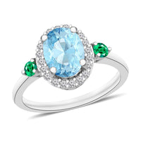 Luxoro Premium Mangoro Aquamarine, Boyaca Colombian Emerald and G-H I1 Diamond Ring in 14K White Gold (Size 10.0) 1.65 ctw