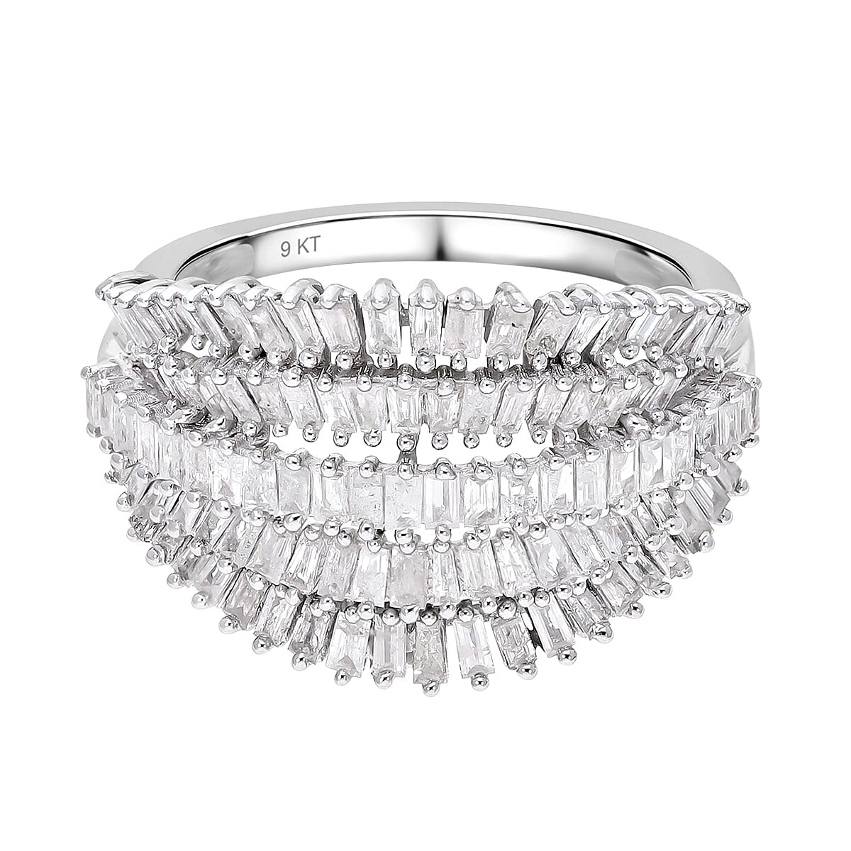 Diamond 1.00 ctw Floral Spray Ring in Platinum Over Sterling Silver (Size 10.0) (Del. in 8-10 Days)