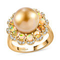 South Sea Golden Cultured Pearl and Multi Gemstone Helenium Flower 1.25 ctw Ring in 18K Vermeil Yellow Gold Over Sterling Silver (Size 10.0) - Sticky add to cart bar