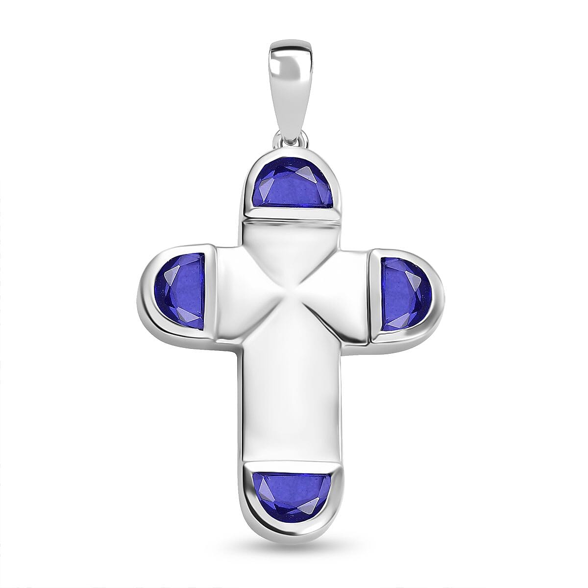 Tanzanite Color Quartz 2.00 ctw Cross Pendant without Chain in Platinum Over Sterling Silver