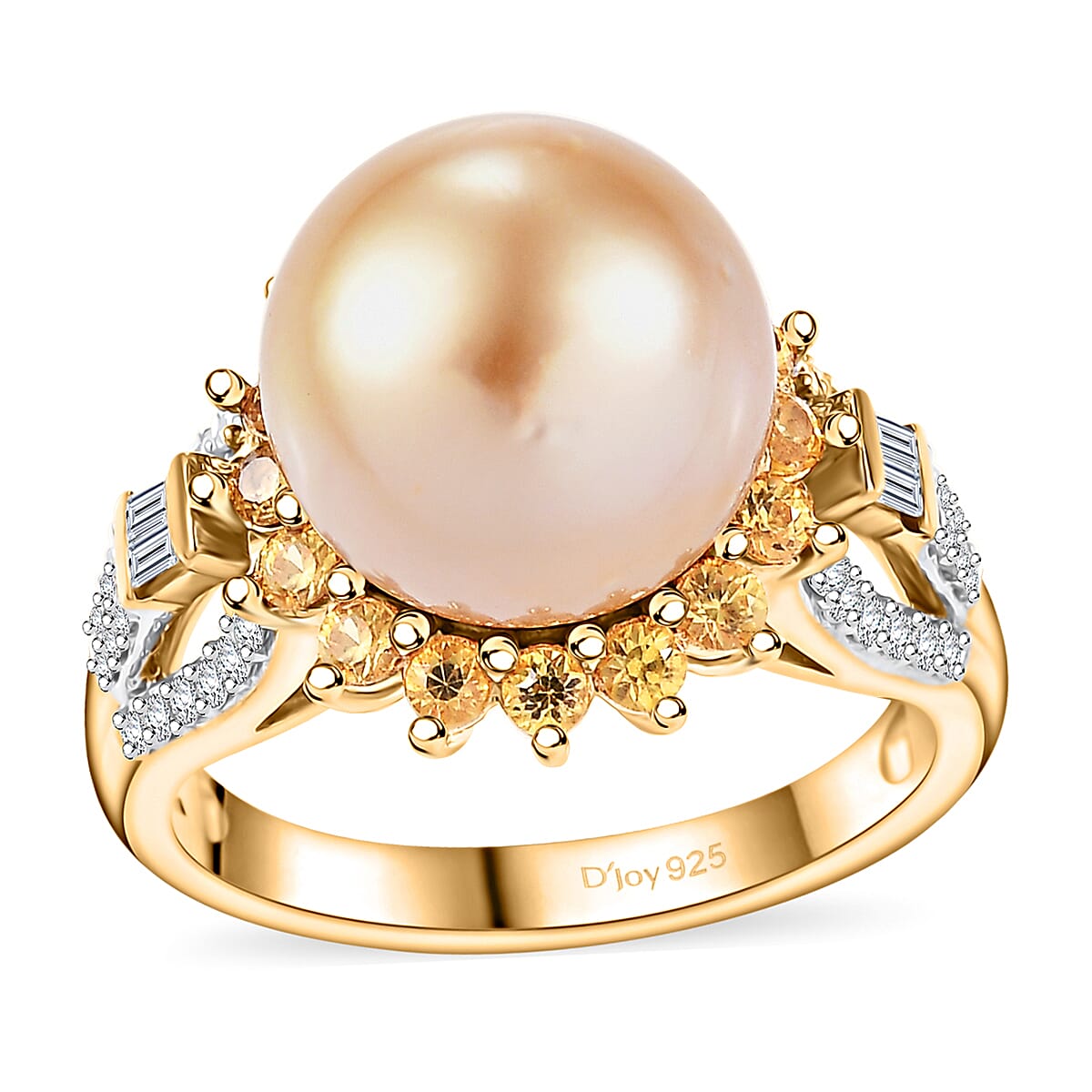 South Sea Golden Cultured Pearl and Multi Gemstone 1.35 ctw Floral Ring in 18K Vermeil Yellow Gold Over Sterling Silver (Size 7.0)