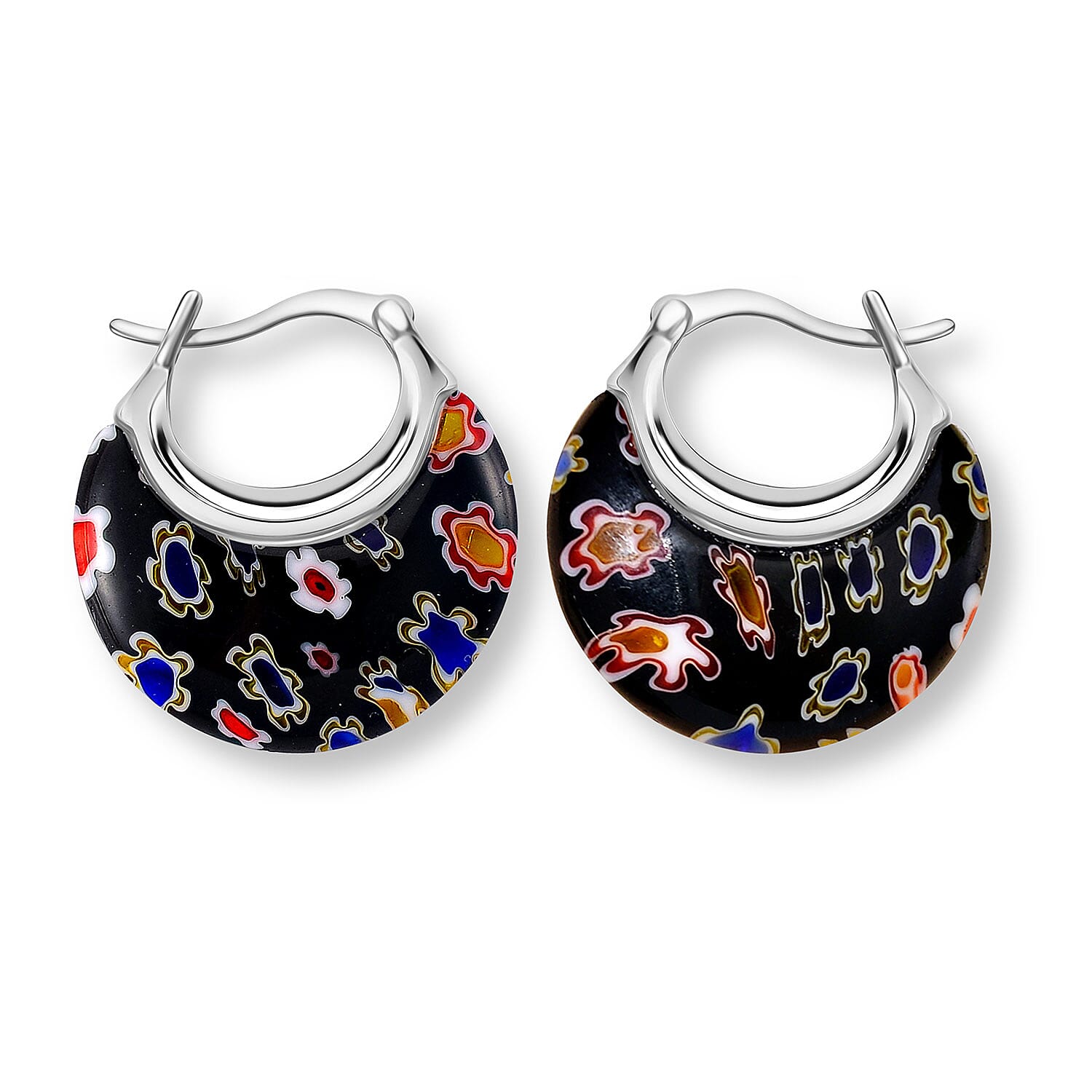 Blue Murano Style Crescent Moon Shape Earrings in Stainless Steel