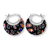 Blue Murano Style Crescent Moon Shape Earrings in Stainless Steel