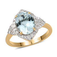 Luxoro 10K Yellow Gold AAA Mangoro Aquamarine, Diamond (0.33 cts) Ring (Size 7.0) 2.35 ctw